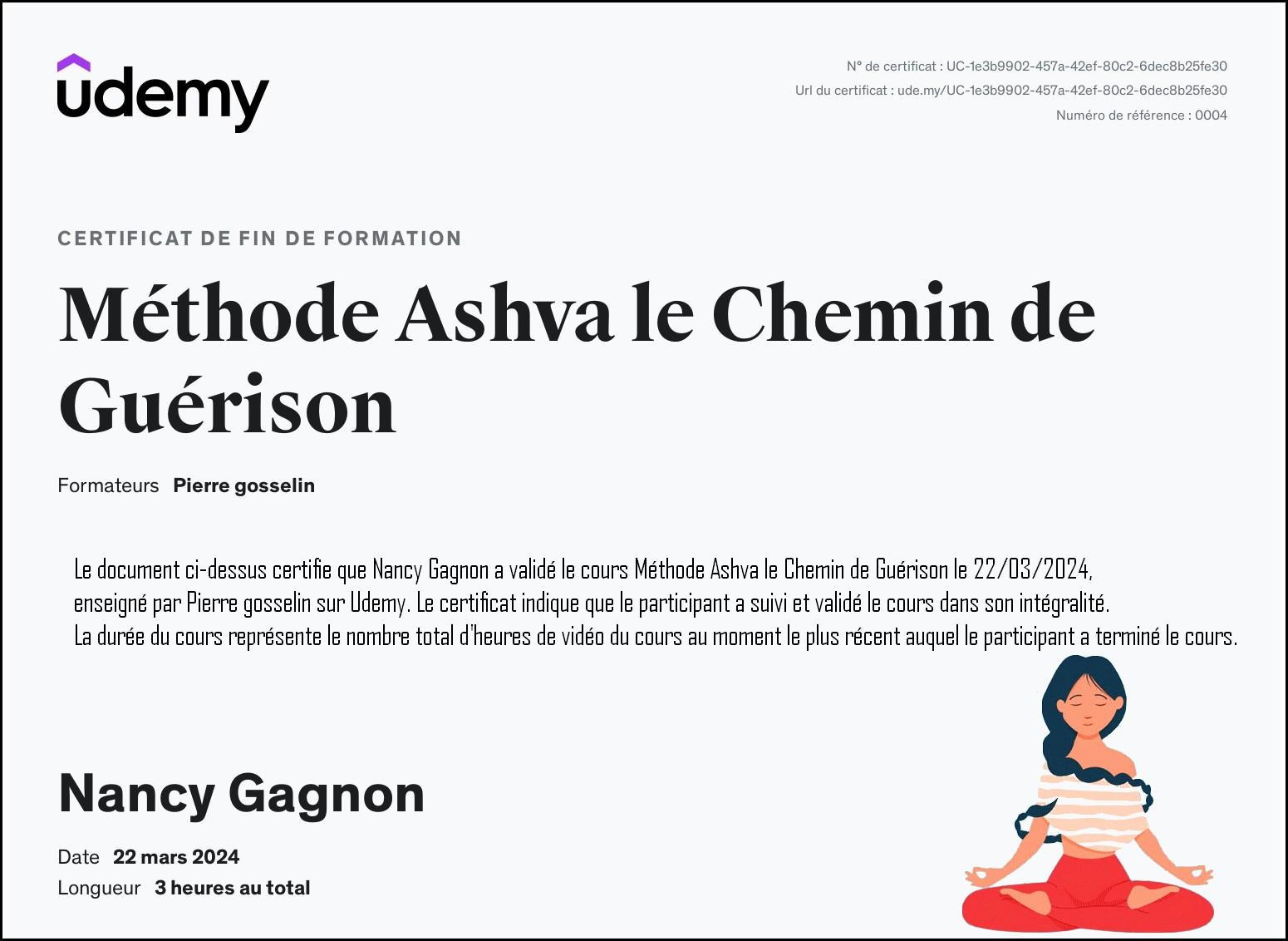 Certificat methode ashva le chemin de guerison